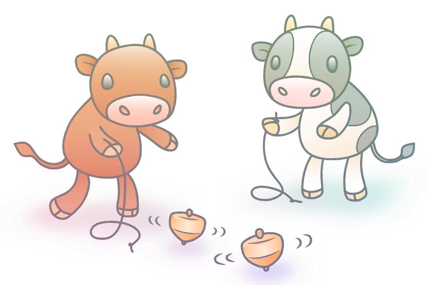 独楽と牛イラスト素材 | 独楽と牛