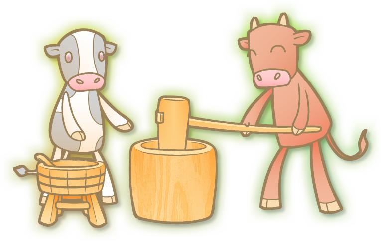 餅つき牛イラスト素材 | 餅と牛