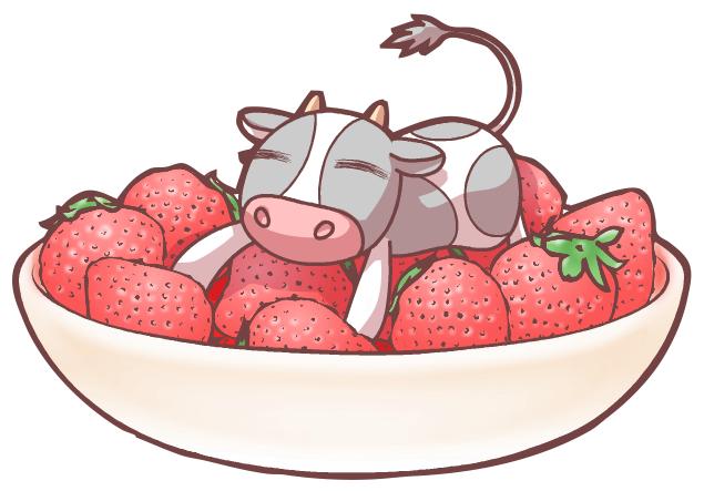 苺と乳牛イラスト素材 | 乳牛2