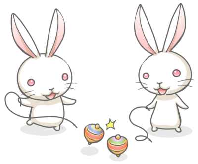 独楽で遊ぶ兎イラスト素材(見本) | 独楽とウサギ