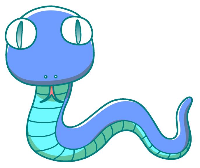 こっちを見ている青色へびイラスト素材 | 普通なヘビ