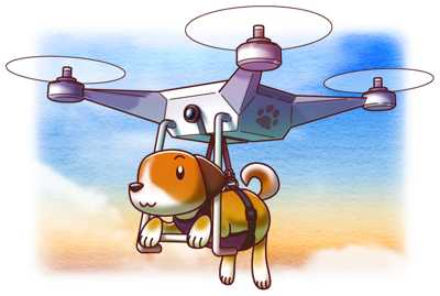 ドローンで飛ぶ犬イラスト素材 見本 Kmsys戌年賀状イラスト素材集