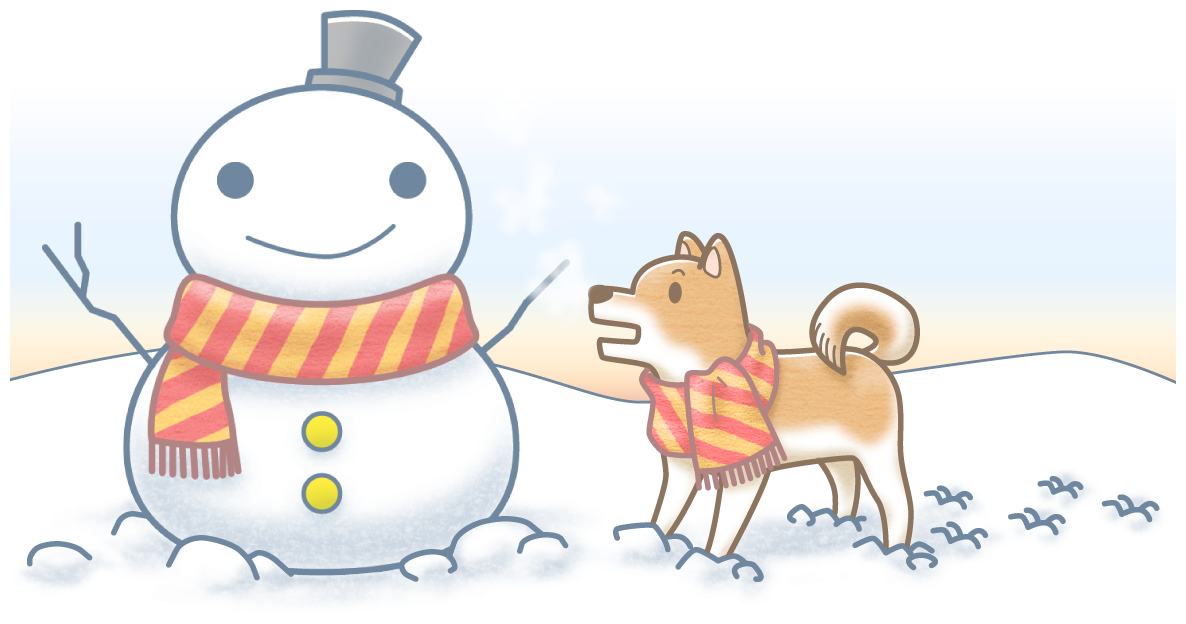 雪だるまと犬イラスト素材