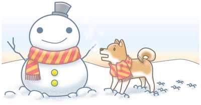 雪だるまと犬イラスト素材（見本）
